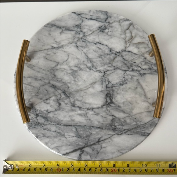 Marble Round Tray with Gold Handles - Picture 4 of 5